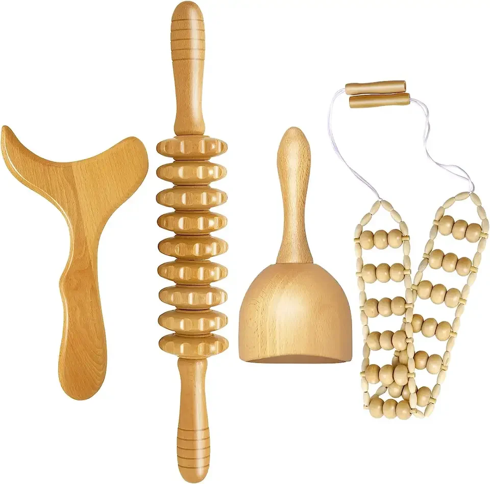 

New Wholesale Custom Logo Wooden Massage Tools Wooden Gua Sha Massager Wood Therapy Massage Tools Set Gua Sha Roller Set