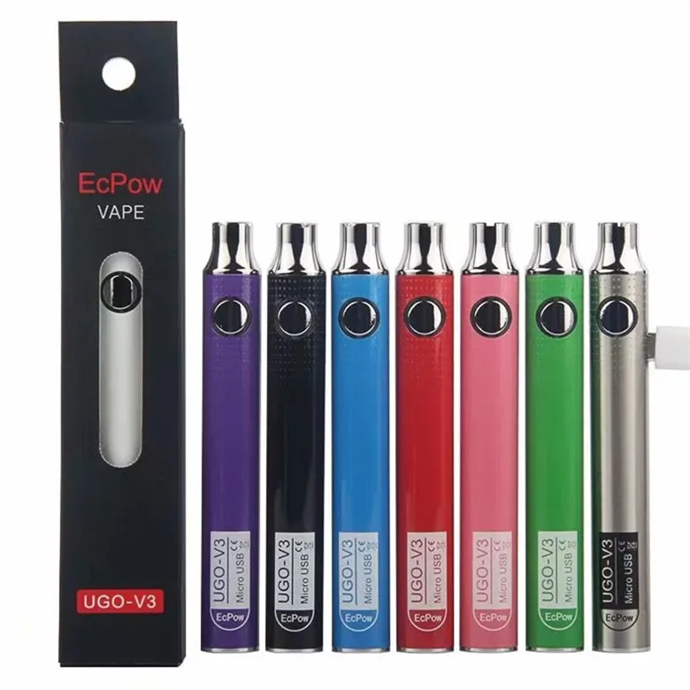 
2020 best selling Preheat Adjustable Voltage Micro USB 650 mah Rechargeable 510 thread EcPow UGO V3 Batteries 