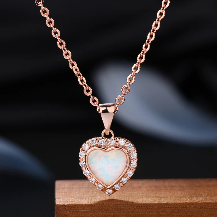 

Wholesale Heart Shape Opal/Zircon Stone Gold Chain Jewelry Necklace for Women Gift