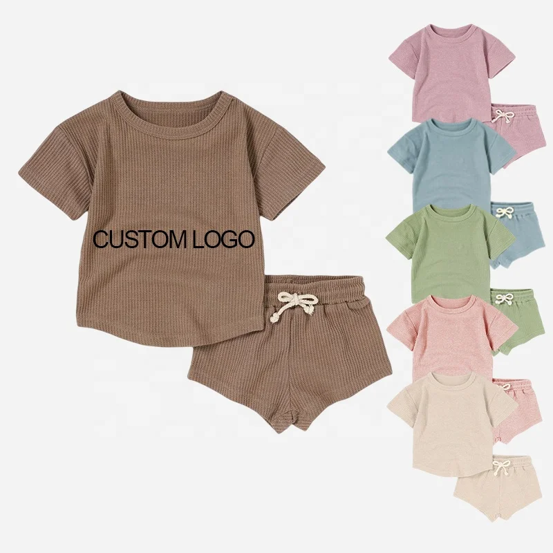 

Wholesale Soft Knitted Waffle Baby Clothing Set Kids Clothing Summer Baby Short Set Neutral
