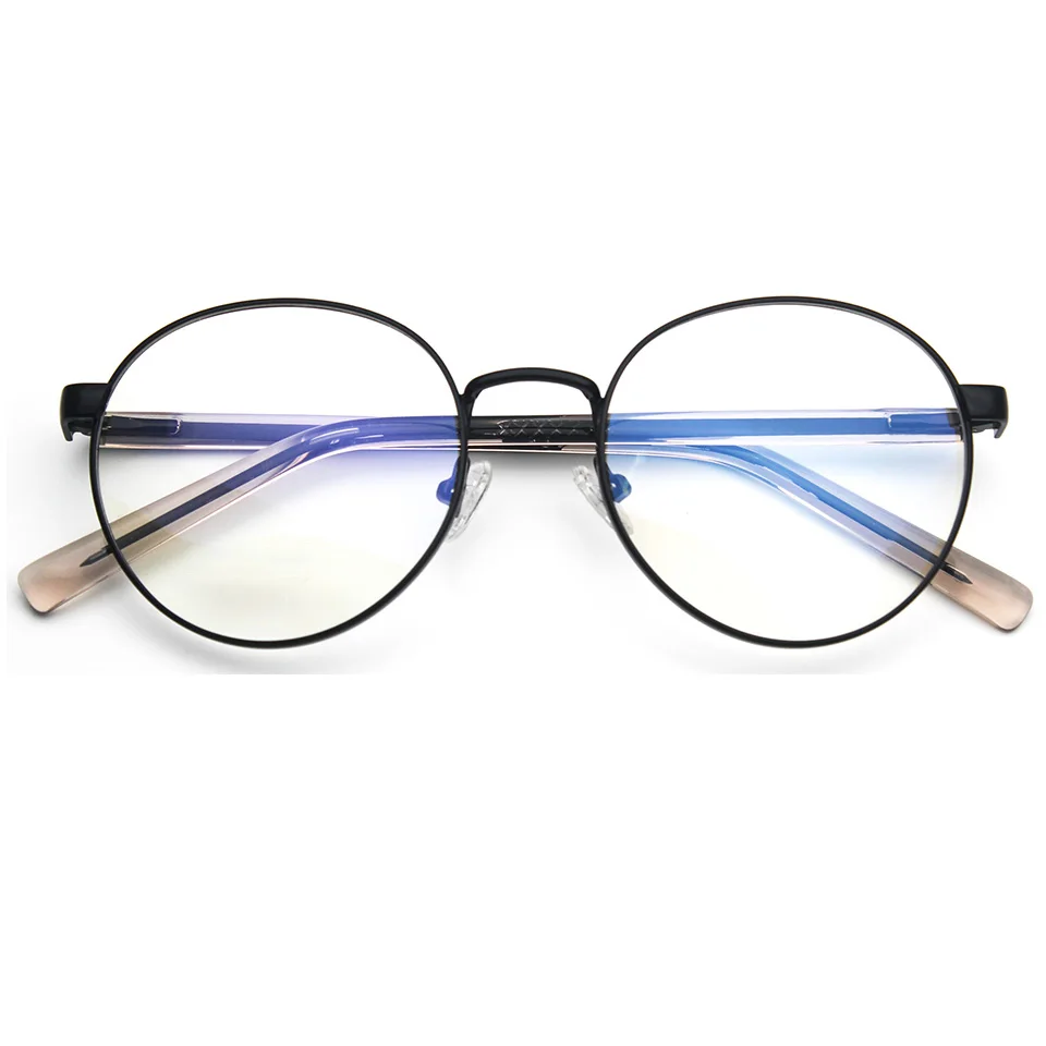 

Round Metal Blue light blocking glasses classic design Acetate temples unisex optical frames, 6 colors