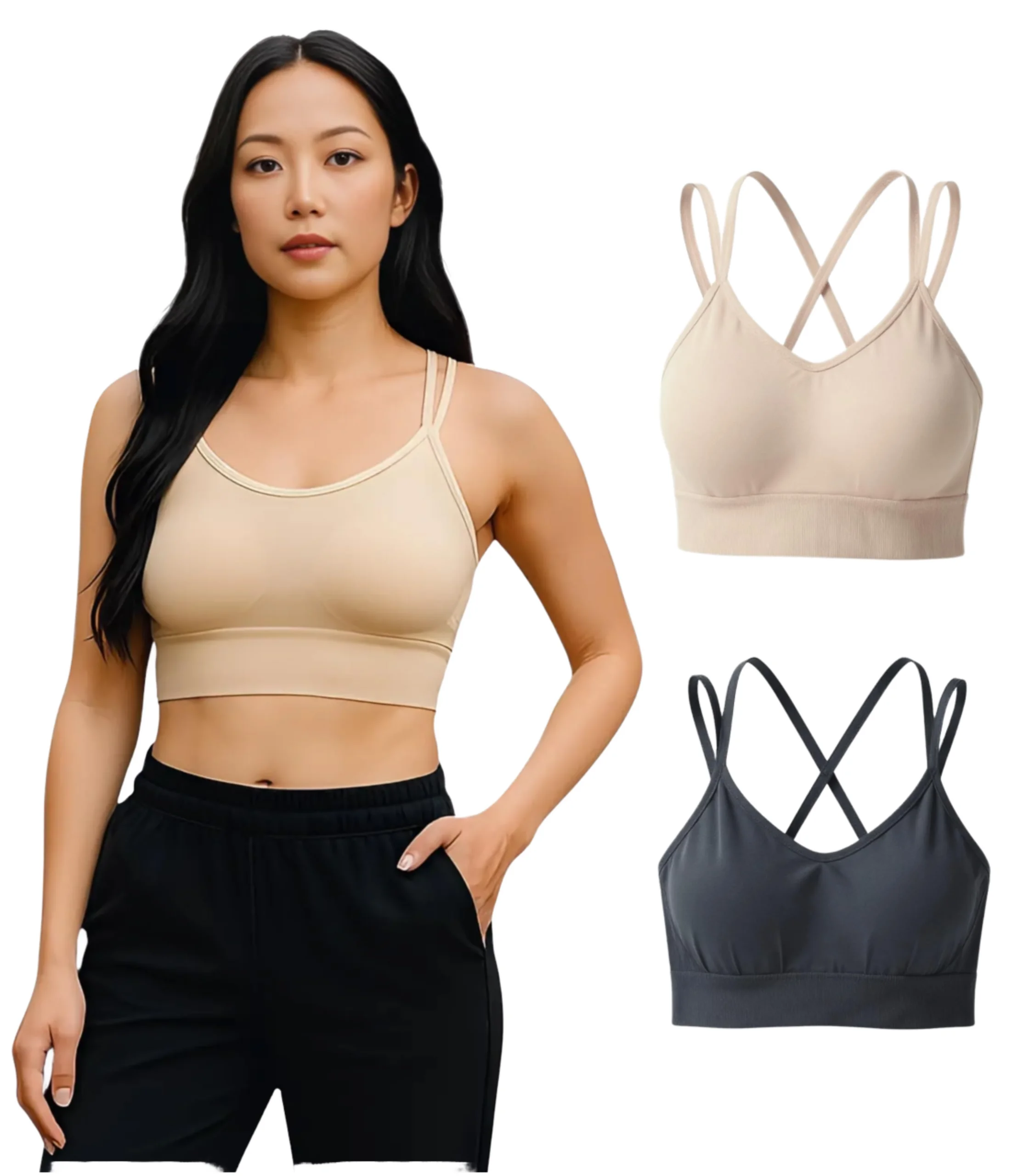 交叉肩with无Bra Pads无缝Sports Bra