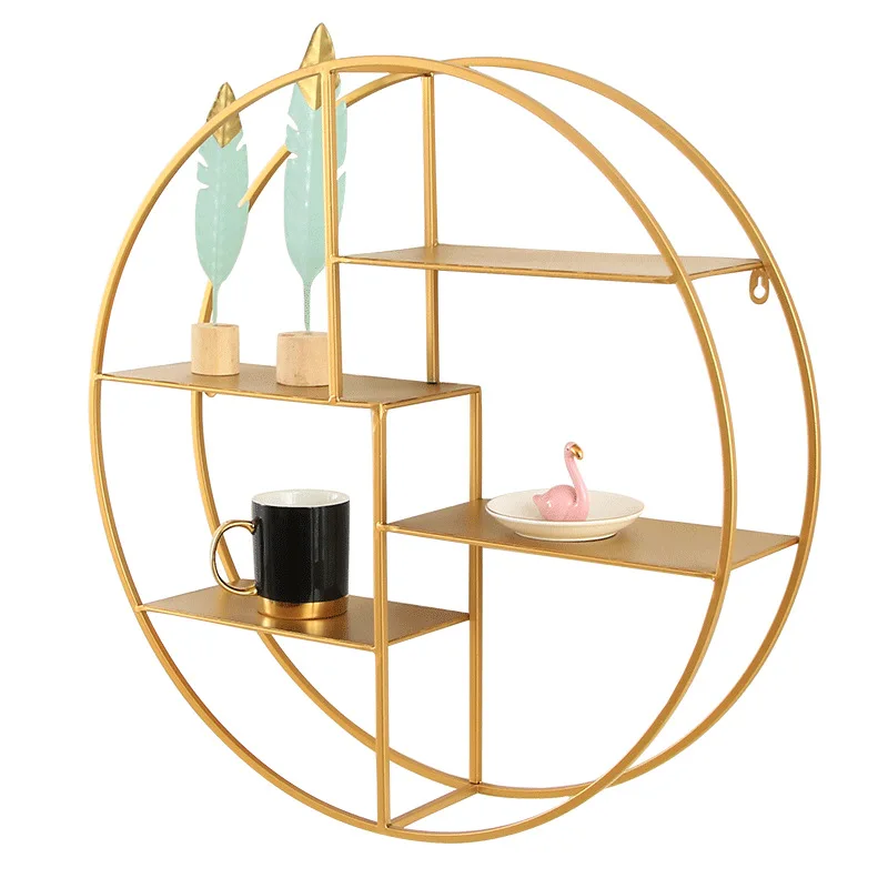 Modern Creative Round Golden Home Decorative Metal Floating Wall Shelves