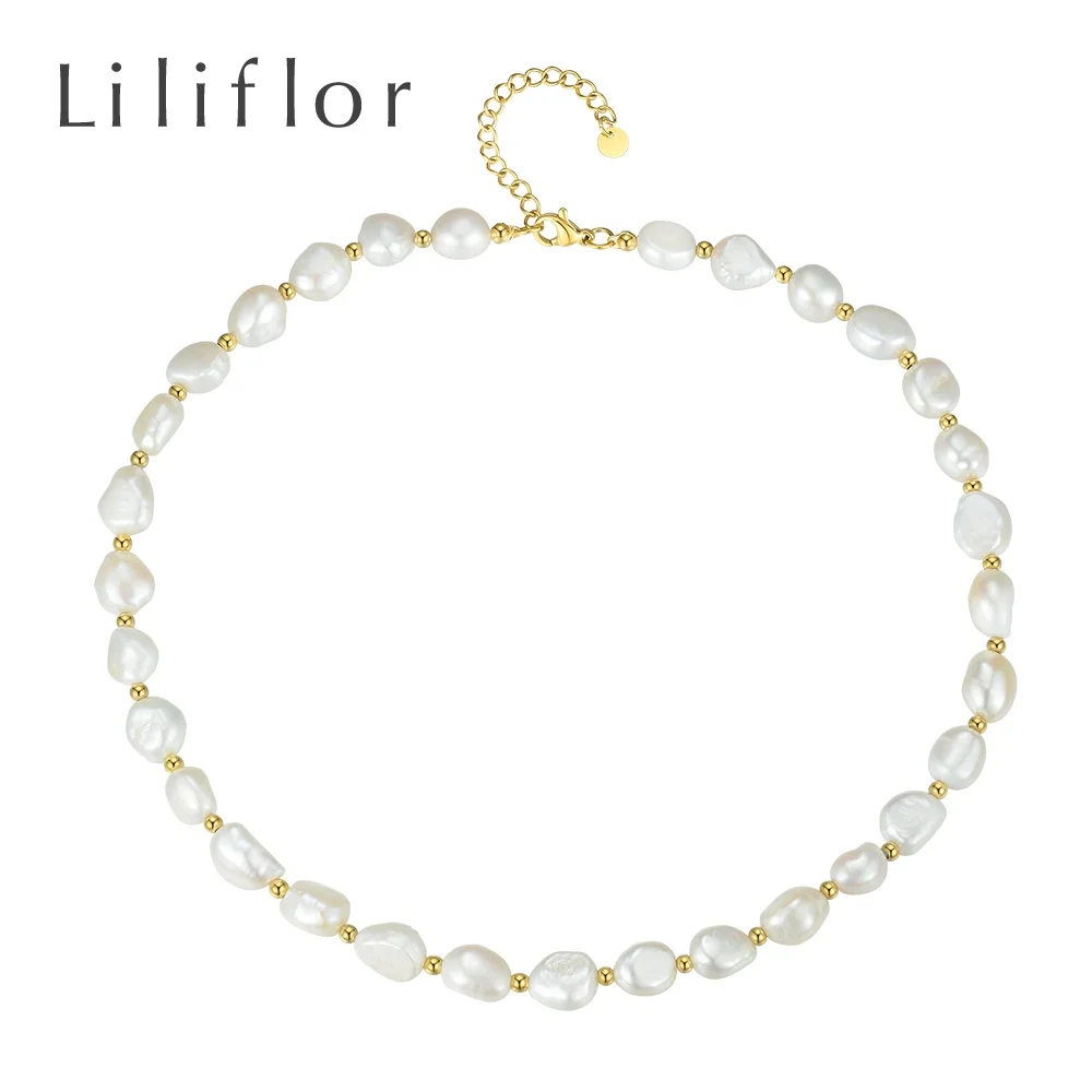 LILIFLOR High Quality 18K Gold Plated Stainless Steel Jewelry Natural Pearl Beaded Chain Allergy Free Necklaces P193050