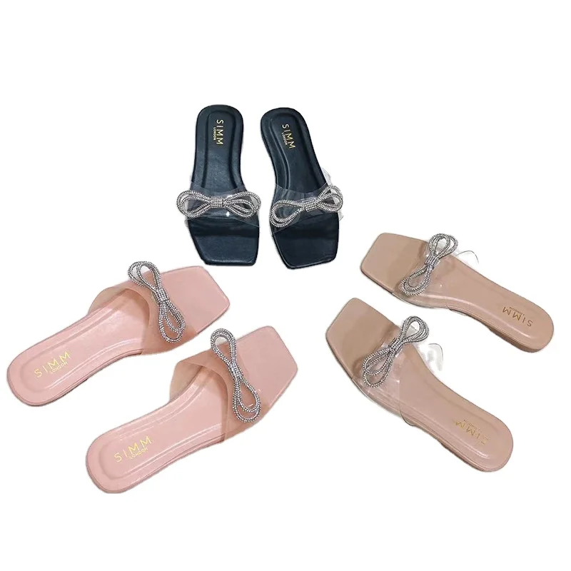 

2021 women's sandals hot red rhinestones flat shoes summer new women's slippers, Customized color