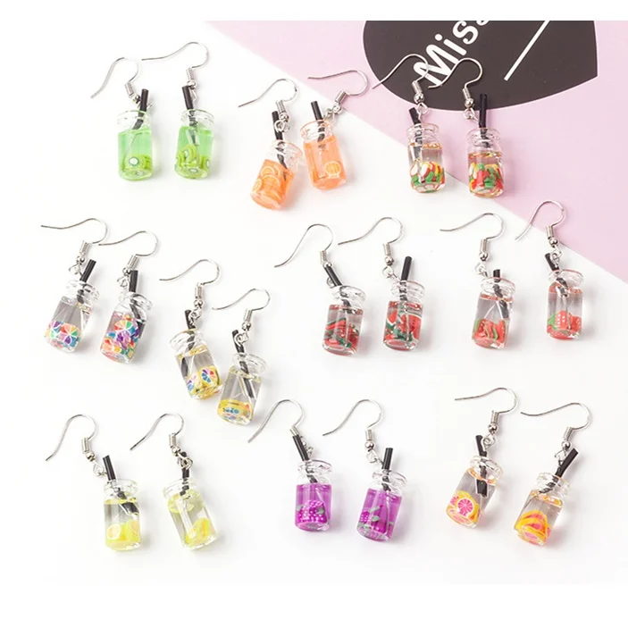 

Fashionable Summer Sweet Earrings Cute Milk Tea Fruit Acrylic Earrings for Women, Picture shows