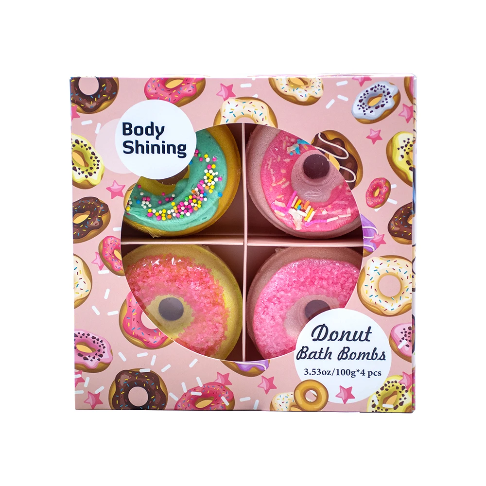 

2020 Hot sale Natural Essential Oil Rich Bubble Vegan Shower Bath Fizzers Colorful Cute Donut Bath Bomb Gift Set