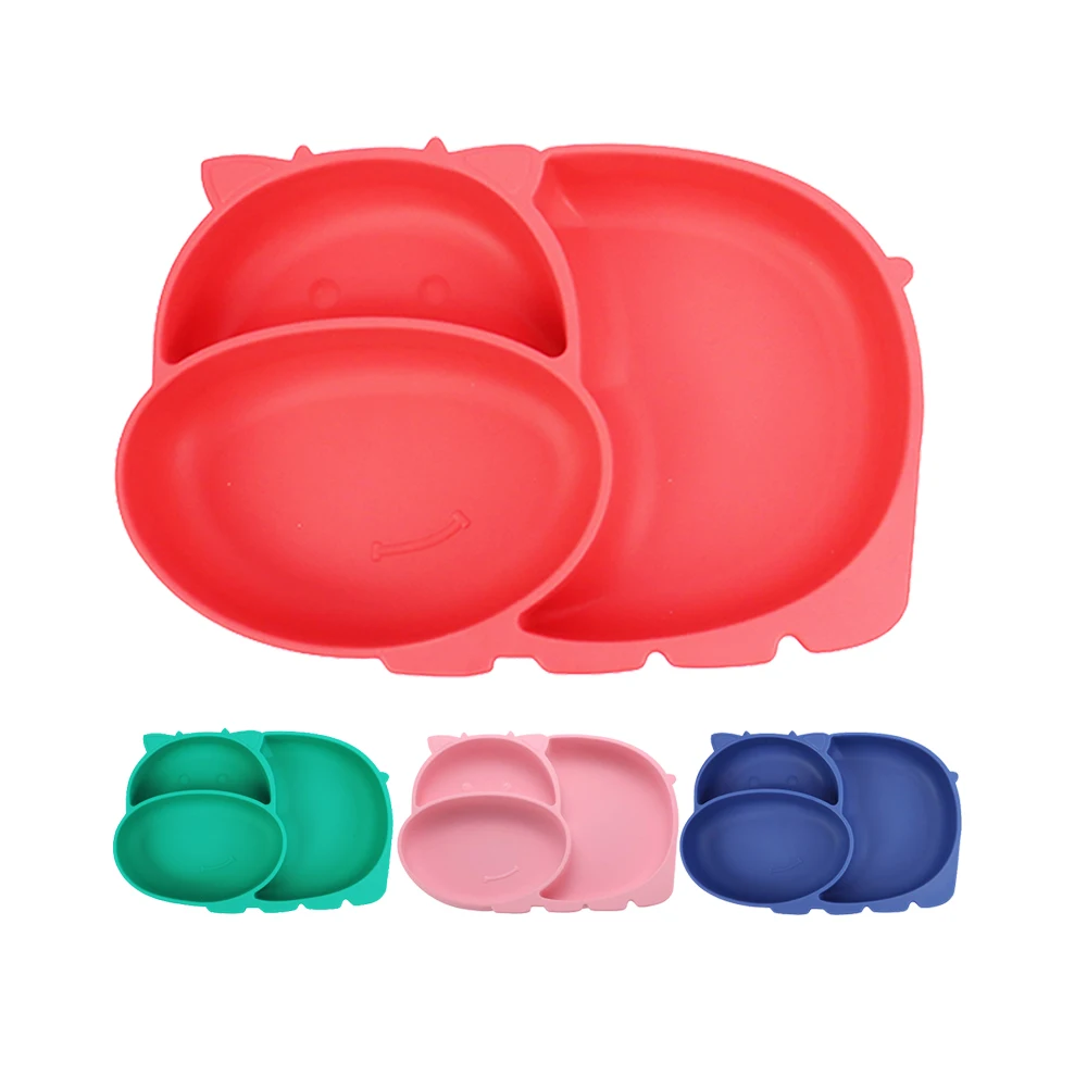 

Cartoon Cow New Feeding Plate For Baby Food Sustainable Silicone Feeding Food Tray Plate Animal Baby Sucker Plate, Any pms color