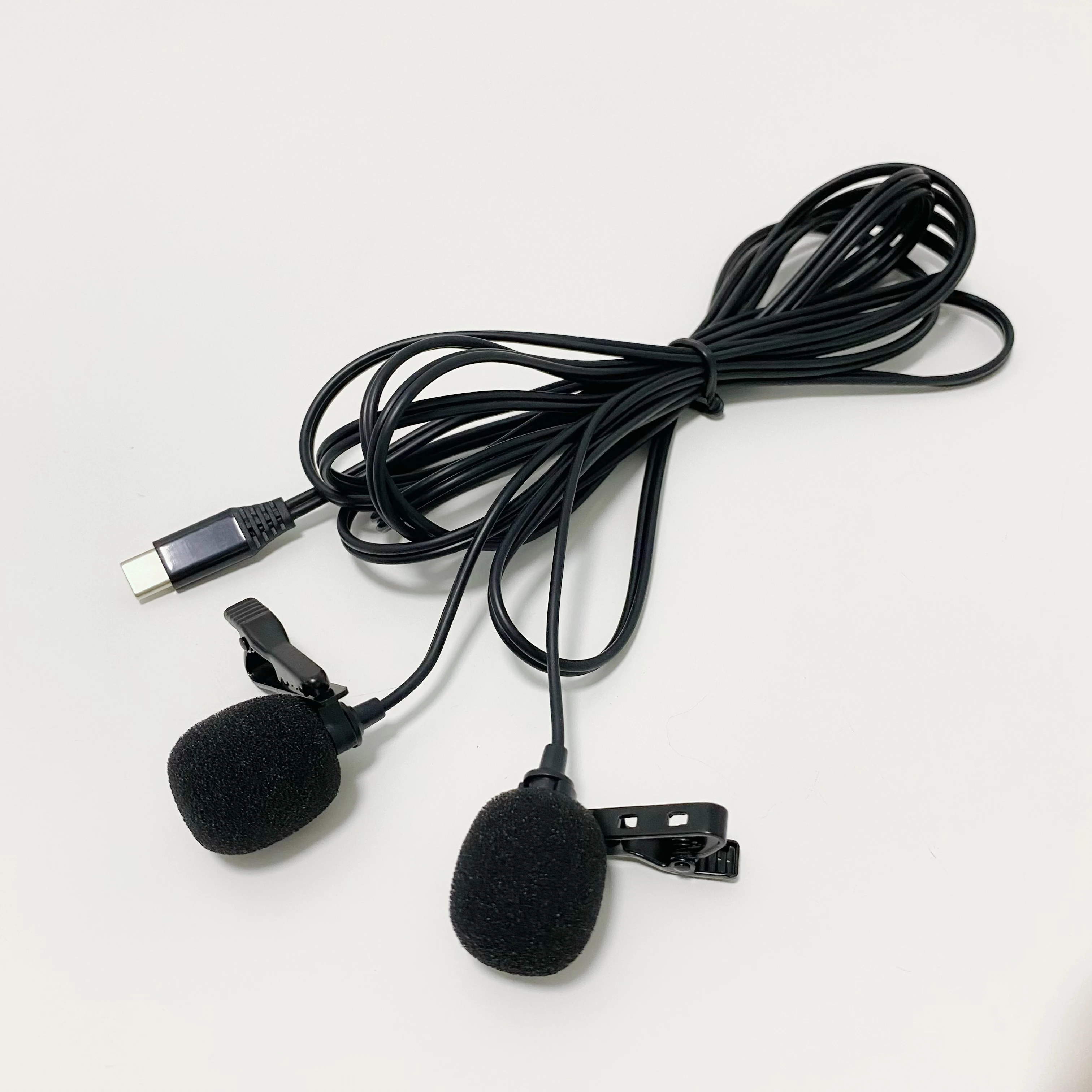 

PUJIMAX double clip-on microphone lavalier type c wired microphone portable mini mic for speech meeting live streaming, Black