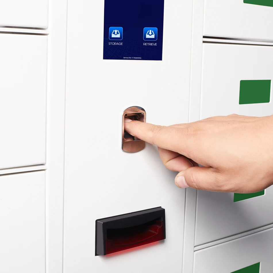 
Floor standing metal locker cell phone charging station with 18 bay in white 