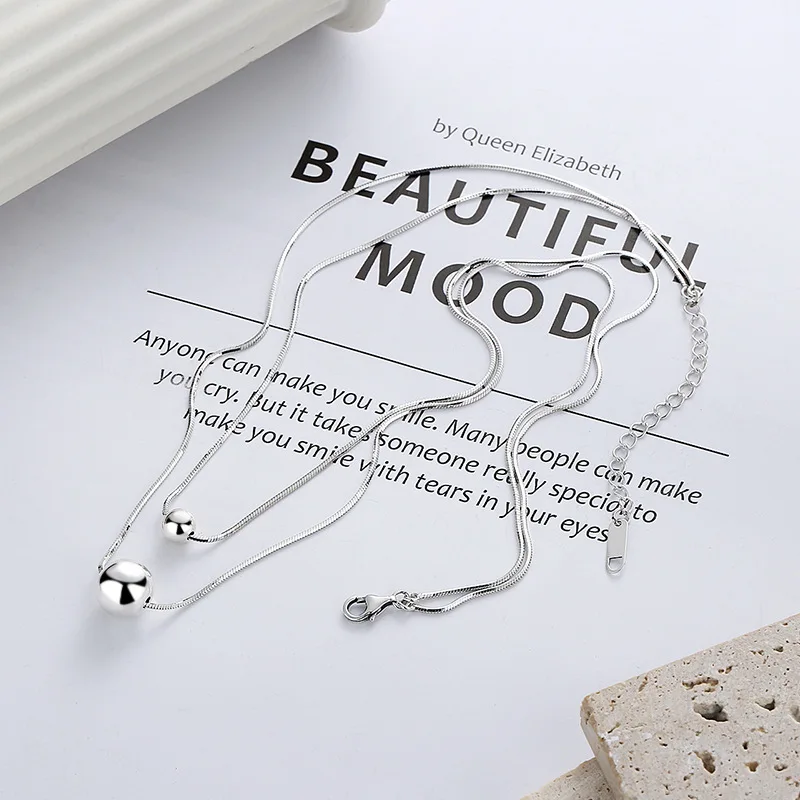 

Unique Design S925 Sterling Silver Layers Cool Double Layers Round Charms Ball Chain Choker Necklace Women YFL343