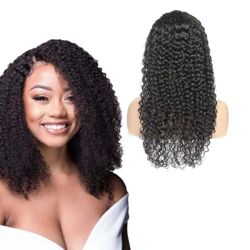 

High-end curly wave wig lace black small volume half lace headdress human female wig