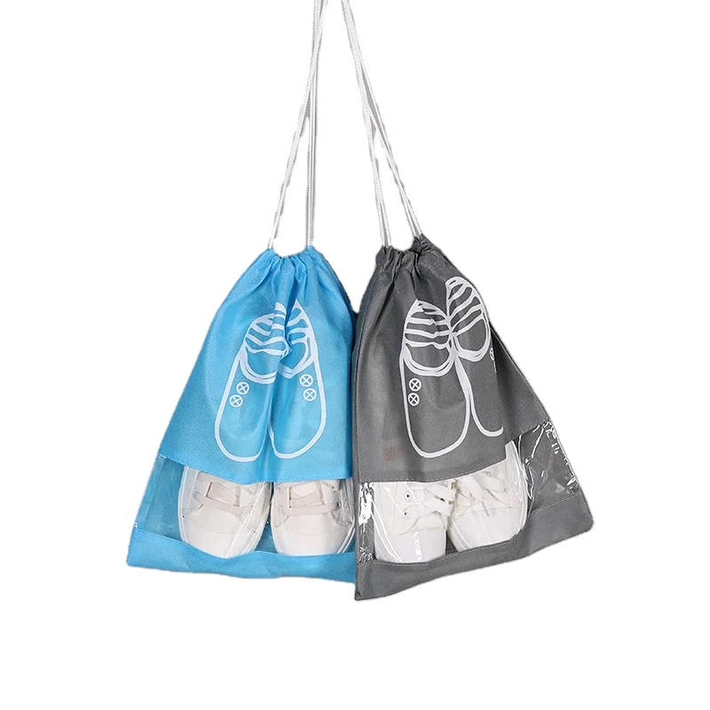 

Wholesale and retail custom LOGO promotional cheap non-woven pvc shoe bag travel storage drawstring shoe bag