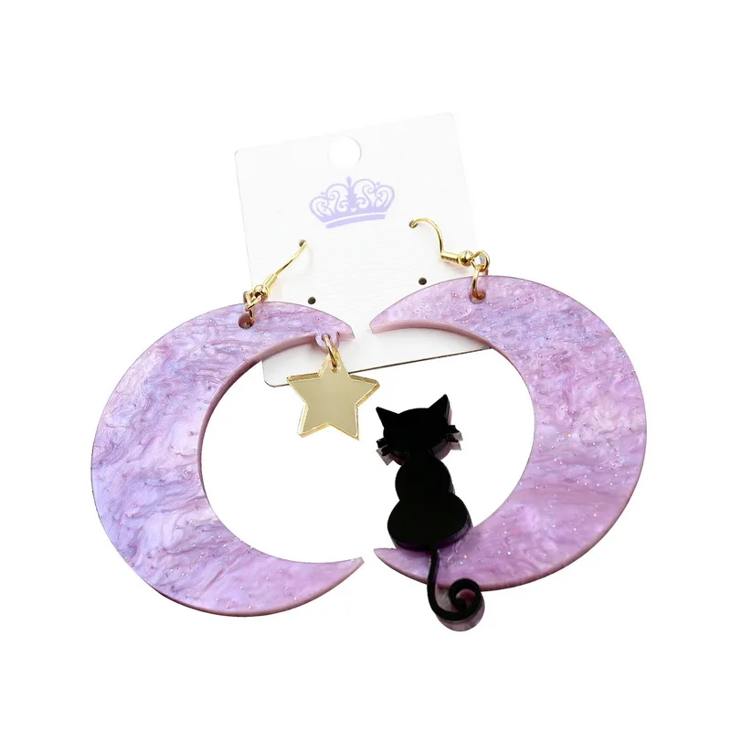 

ERS398HP053 Hot Sale Hyperbole Halloween Cat moon Dangle Earring Laser Cutout Acrylic Earrings For Women Gift