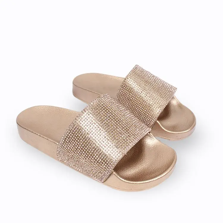 

New fashion latest design outdoor summer house shining Rhinestone sandals shoes lady woman cheap slides slipper, Black;sliver;gold