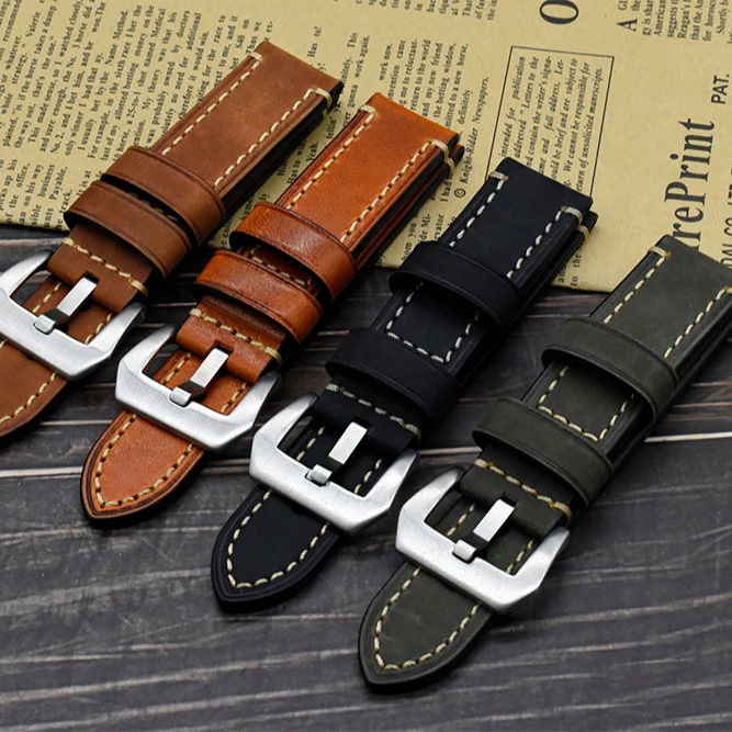 

Handmade Crazy Horse 7 Colours Leather Watch Straps for Panerai Watches, 7 colors