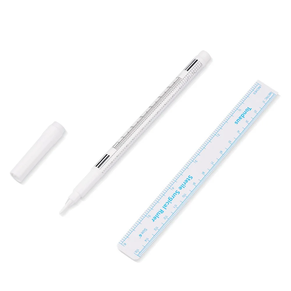

White Ink Tondaus Tattoo Surgical Pen Skin Marker Permanent Makeup Pen for Microblading 1MM with Paper Ruler