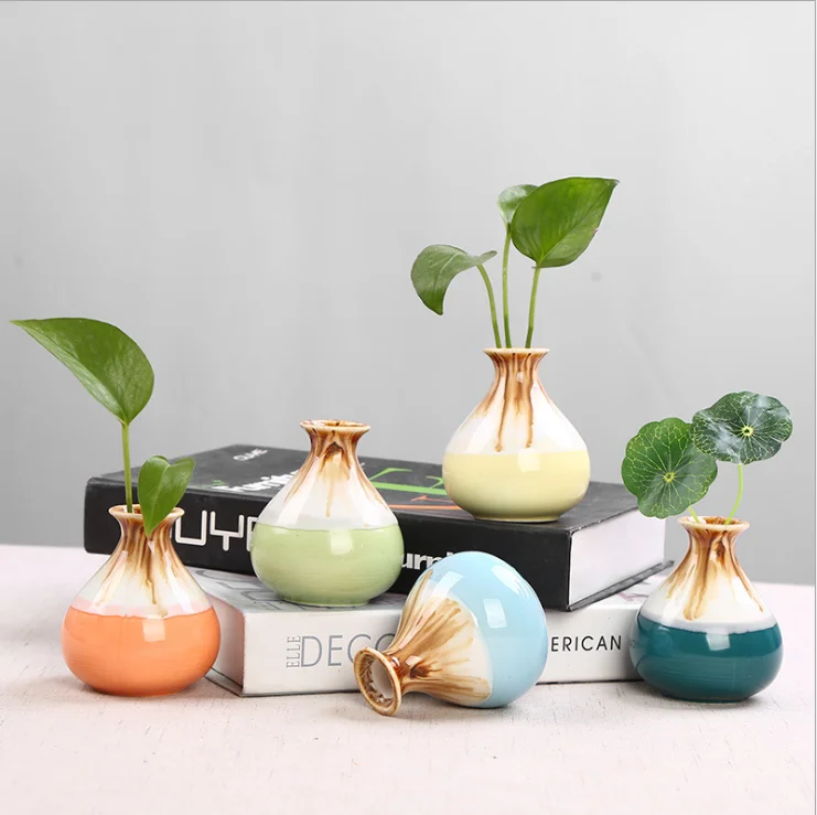 

Small Mini Size Ceramic Flower Vase for Home Decor, Sky blue/blue/green/yellow/pink