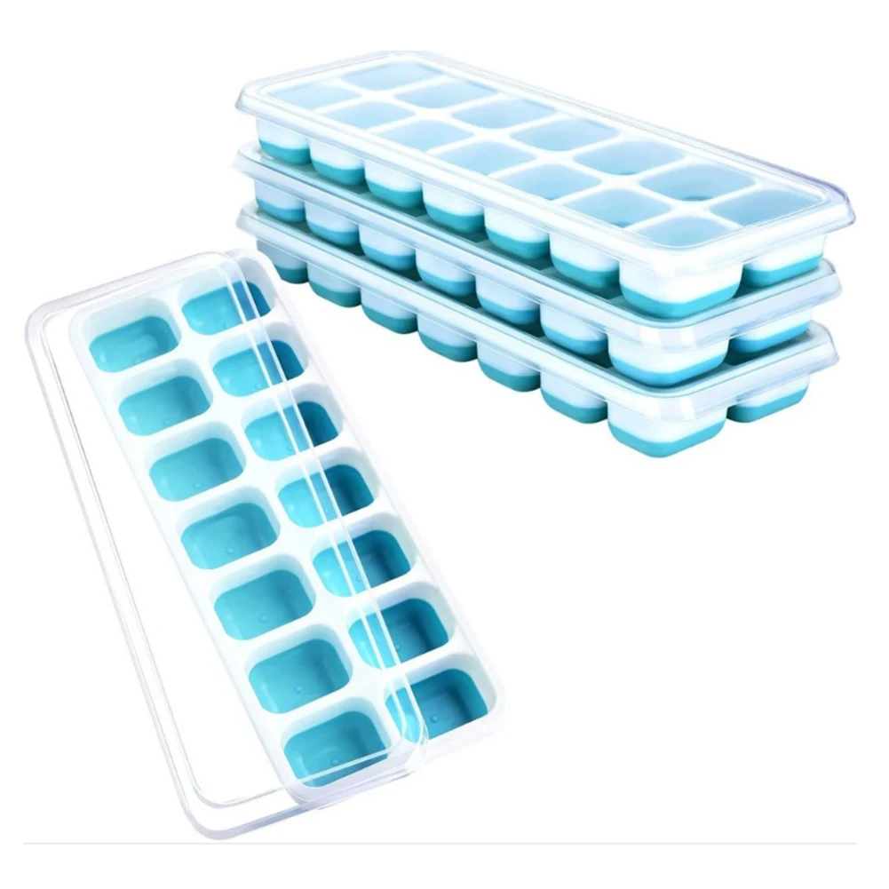 

Amazon Top Seller Easy-release Silicone 14-ice Trays Spill-resistant Removable Lid Ice Cube Tray