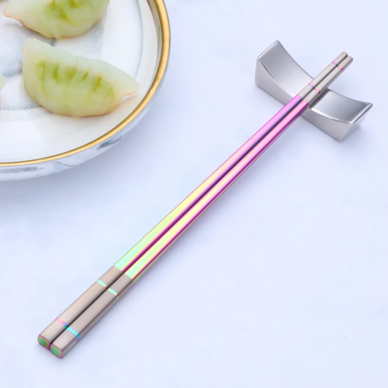 

Chinese reusable custom metal stainless steel gold titanium chopsticks for gift set, Silver,gold,rose gold,black,blue,purple,rainbow 3.