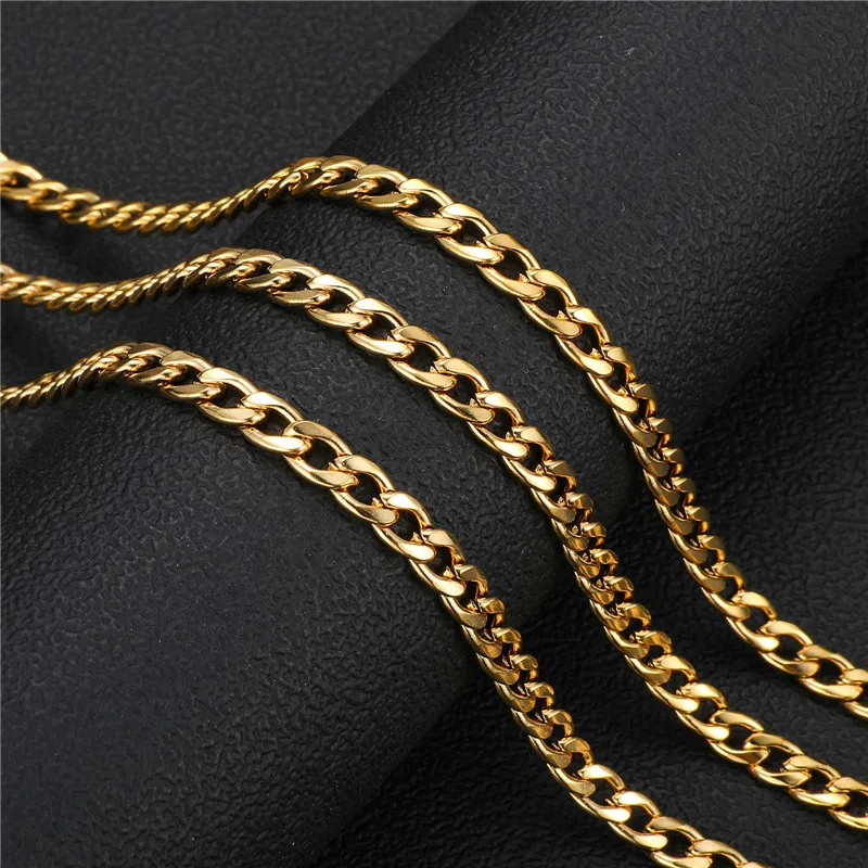 

Non Tarnish Titanium Steel NK Necklace 5mm Hip Hop Gold Plated Stainless Steel Chains Mens 14k 18K Gold Plated Cuban Link Chain
