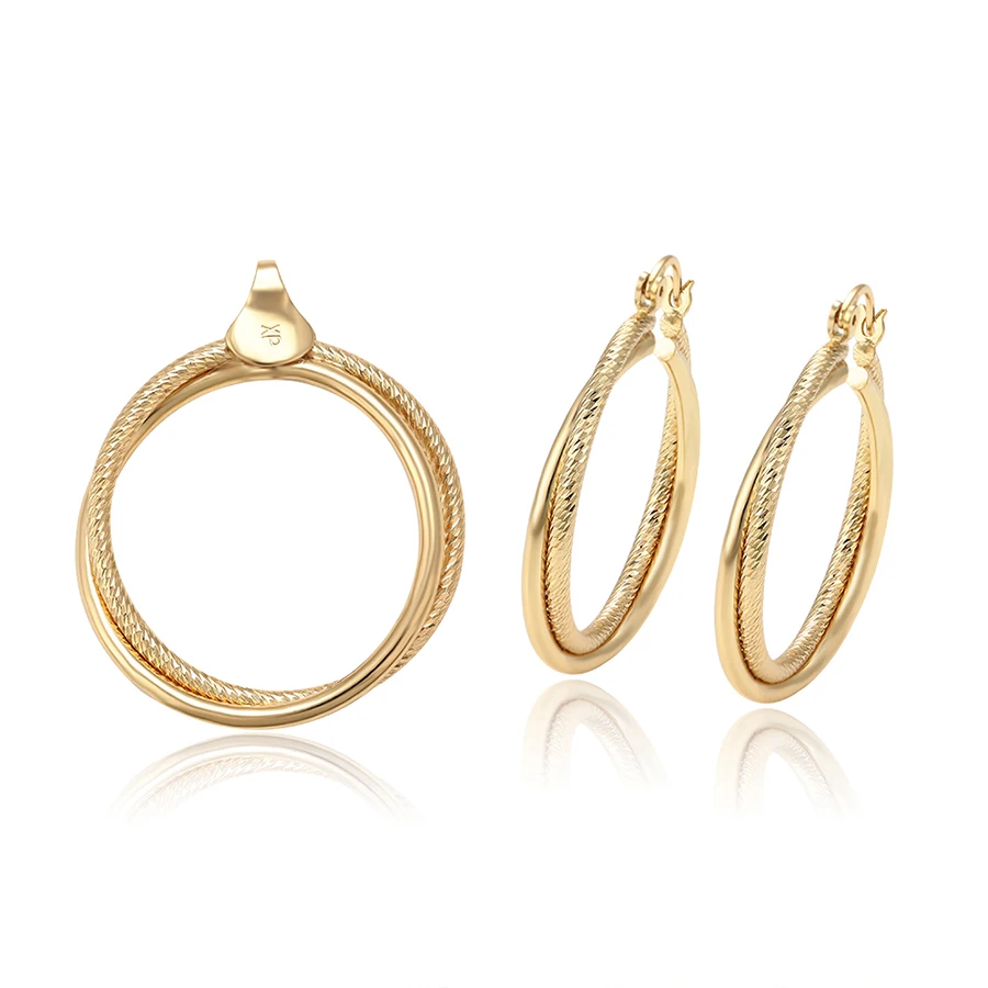 

65597 xuping luxury set 24k gold plated round rupe pendant and sud earring set for lady