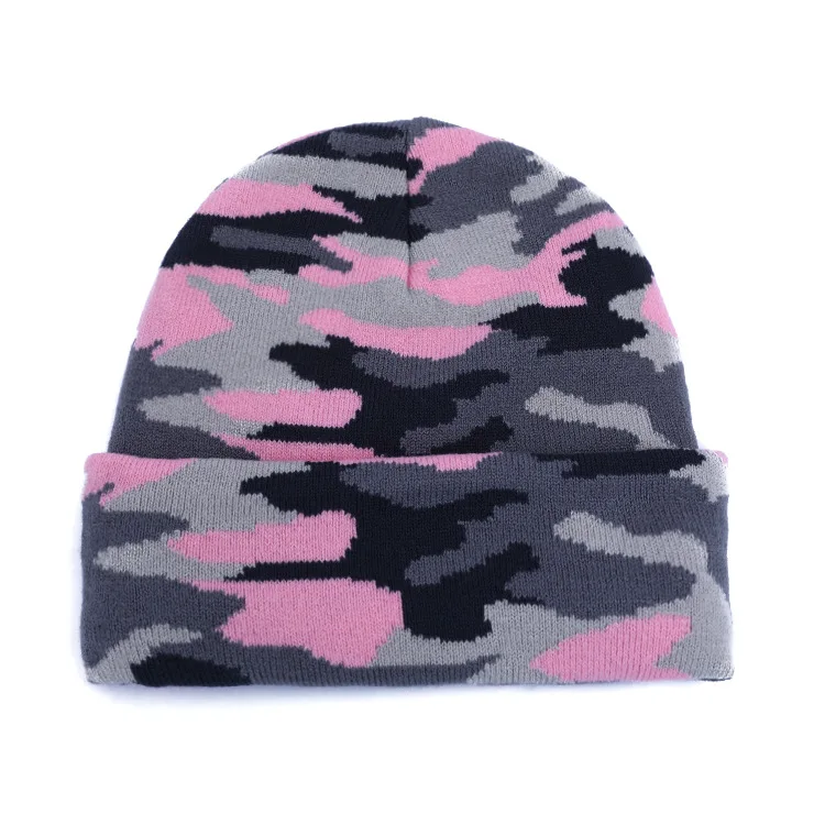 

Unisex Knit Camouflage Ski Skull Winter Beanie Hat Jacquard Cuff Beanie Hats Cap for Men And Women