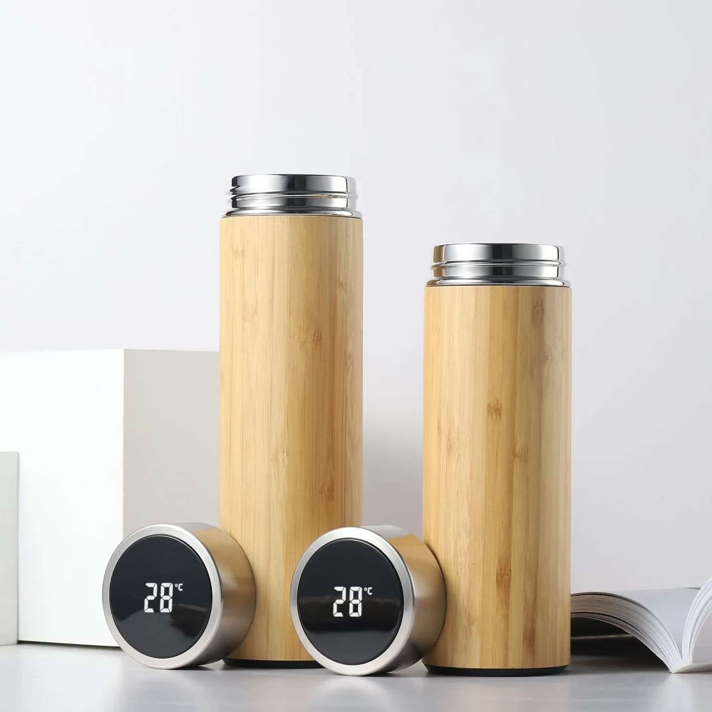 

Smart Temperature Display Eco-Friendly Natural Bamboo Tumbler Vacuum Insulated Thermal Flask Travel Tea Cup Smart Bamboo Cup, Bamboo color