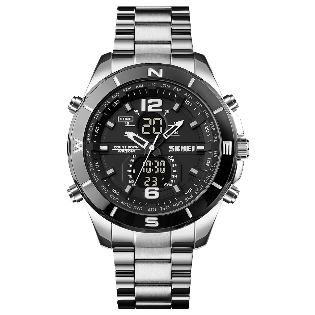 

SKMEI 1670 Men Stainless Steel Wholesale Factory Price Chronograph Analog Digital Quartz Watch