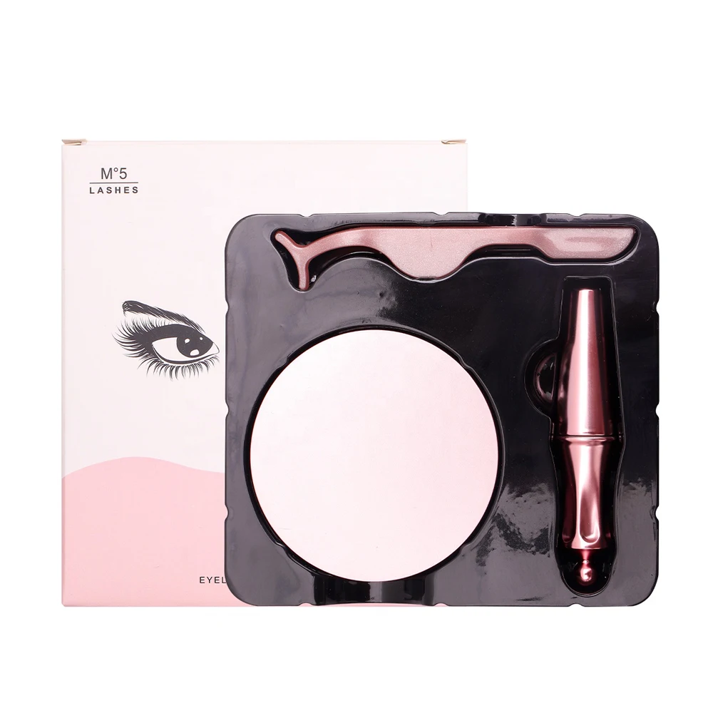 

Popular Magnetic Eyeliner eyelashes kit wholesale Round box with mirror lashes set