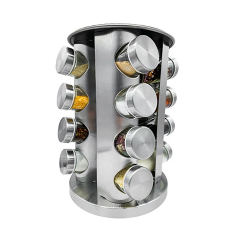 

Gourmet Rotating Herb Spice Jar Rack 16 Jars Glass Bottles Space Saver Spice Rack, Red/silver
