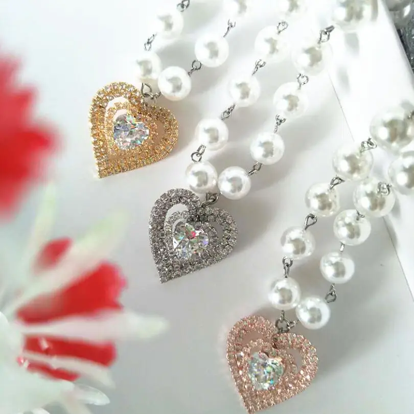 

2021 Wholesale Bling Luxury Pet Jewelry Necklace Pearl Heart Pendant Pet Dog Collar, Gold,rose gold