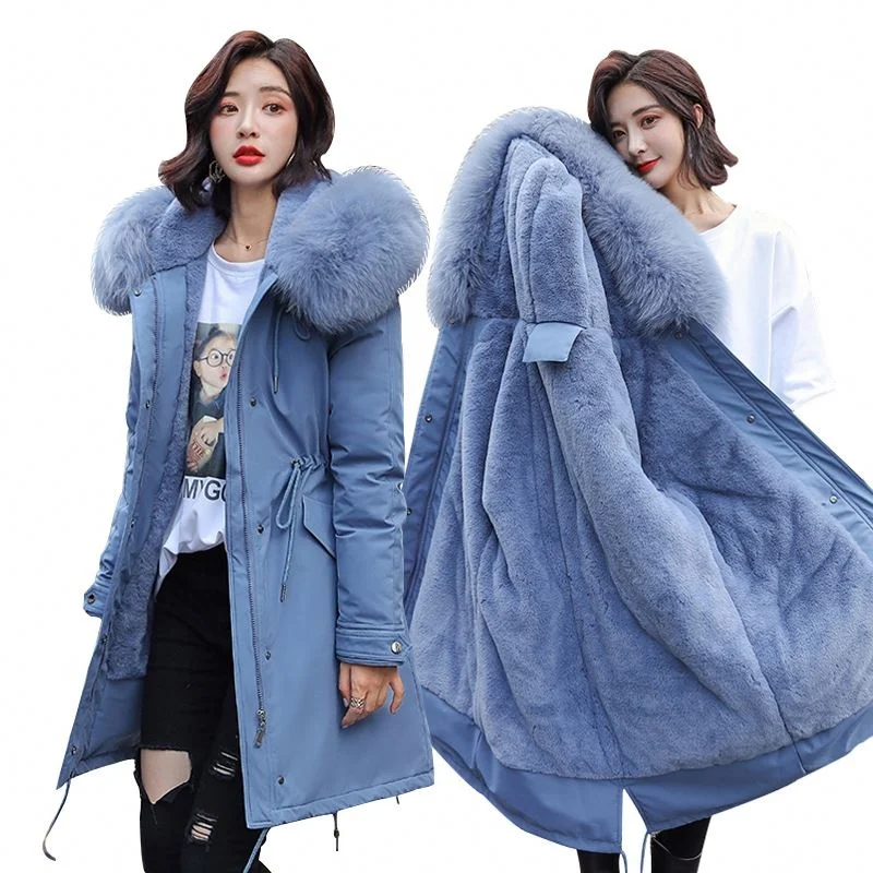 

2021 winter women's Parkas coats hooded fur collar thick section warm winter Jackets snow coat jacket, White + black