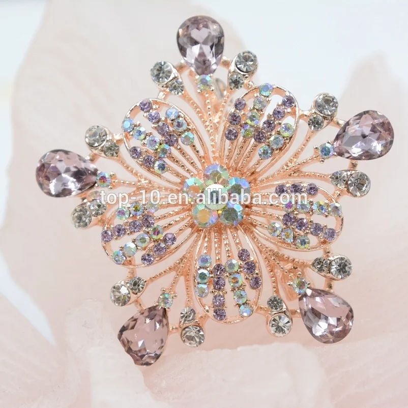 

Hot Sale Crystal Rhinestone Jewelry Rose Gold Plated Newest Design Flower Collar Simple Brooch Pin Female Party Dress Gift, 6color as pic