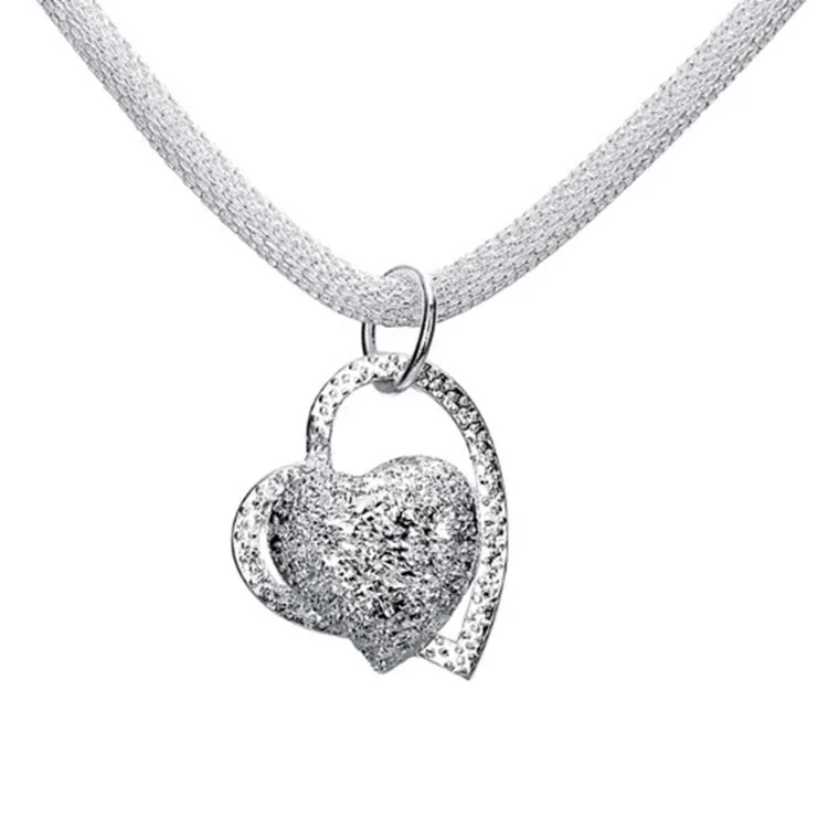 

2020 Heart Silver Necklace for Women 925 sterling silver Heart Necklace I Love You Pendant Necklace, Silver color