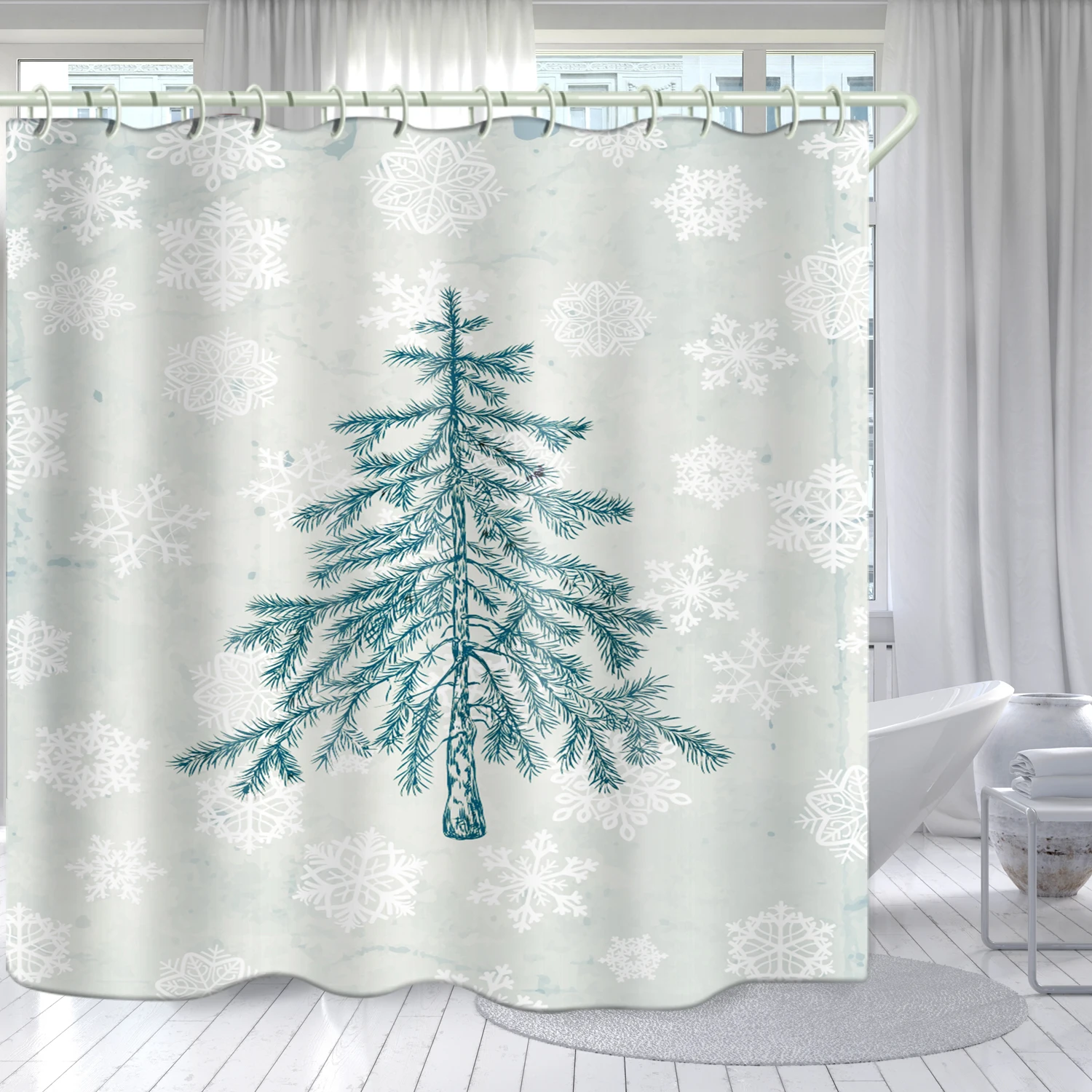 

Snowflake Christmas Tree Series Theme Bathroom Decoration Curtain Waterproof Shower Curtain Custom Printed Shower Curtain, Picture