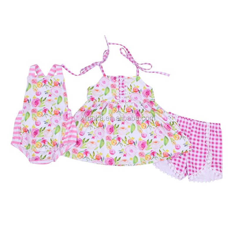 

Factory Price Girl Boutique Suit Plaid Shorts Baby Outfits Kids Summer Clothing Set