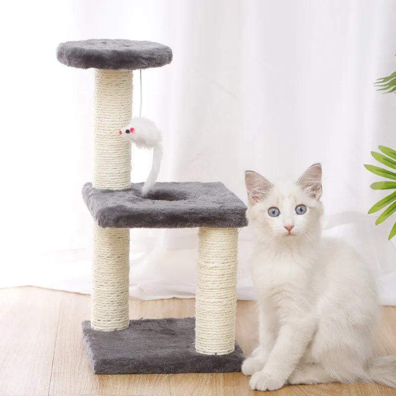 

Fashion Style Cat Climbing Frame Kitten Scratching Post With Lookout Scraper Tree For Cats, Burgundy, gray, beige, brown