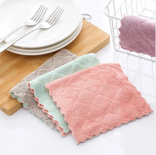 

High quality amazon hot sale Coral fleece dishcloth for kitchen microfiber cloth swedish dishcloth pad, Many colors