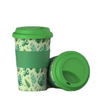 

Mikenda Economically friendly environmental Coffee Cup bamboo fiber Travel mug with logo, Yellow/brown/blue/khaki/rose/pink