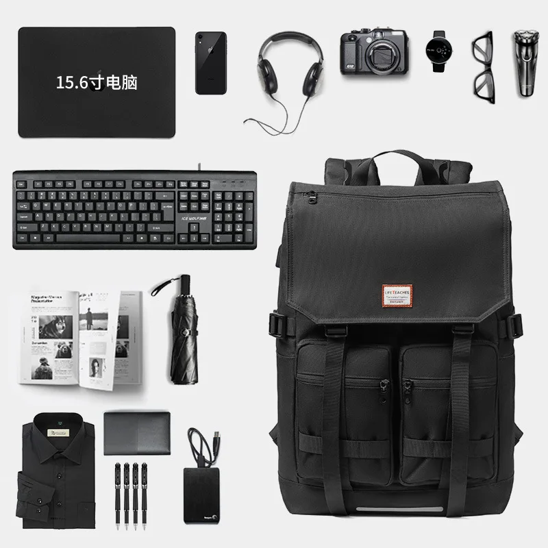 

SB023 Large Travel Backpack Bag USB Canvas Fashion Business Leather Sports Waterproof Laptop Rucksack