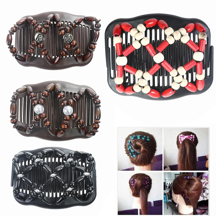 

Stretch Magic Combs Beaded Hairpin Bow Hair Head Comb Cuff Double Clip Black, Any color is available