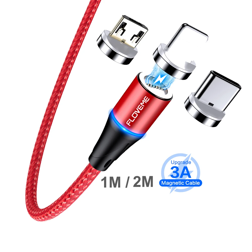 

Free Shipping 1 Sample OK 3A For iphone Type-C Micro USB Charger Cable Braided Magnetic Charging Cable Custom Accept, Black / red / silver