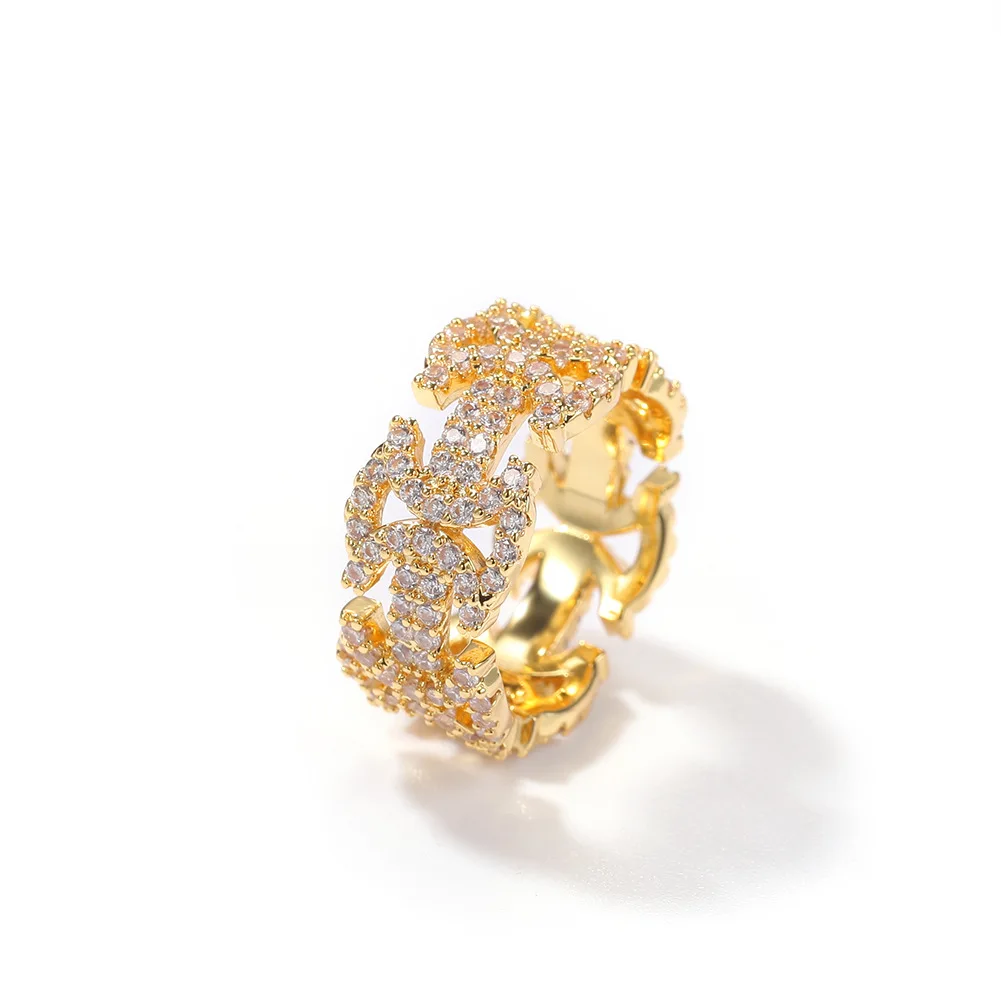 

New Style Hip Hop Vintage Design Ring Brass CZ Gold Plated Rings Fashion Rapper Jewelry For Women Men NRT1552
