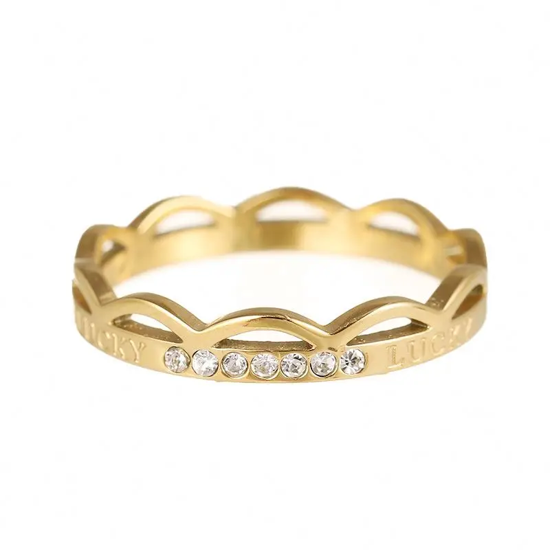 

Latest Design Trendy 14K Gold Plated Stainless Steel Women's Engraved Lucky Crown Ring