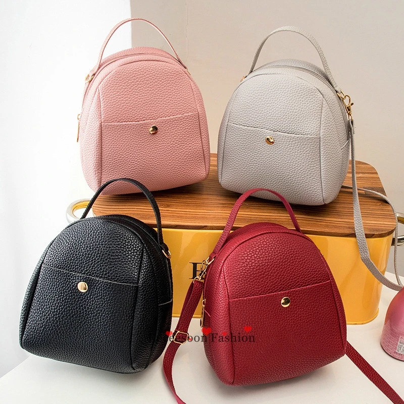 

Mini multifunction Litchi Pattern PU Leather Backpack Women Messenger Bags Crossbody Portable Handbags For Women Shoulder Bags, Pink/ grey/ red/ black