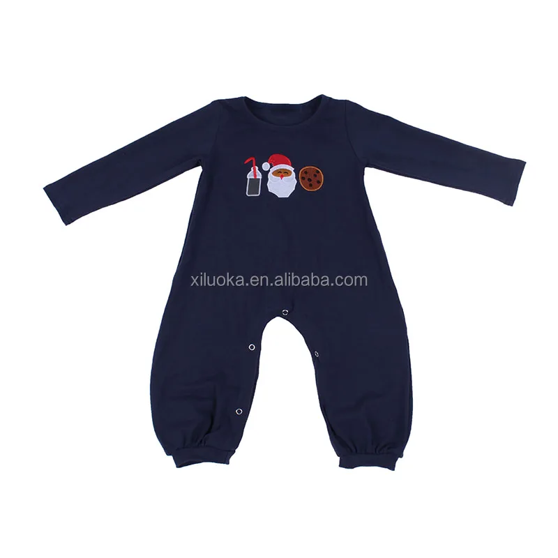 

Christmas Newborn Infant Boutique Clothing Long Sleeve Navy Cotton Baby Boy Jumpsuit, Picture