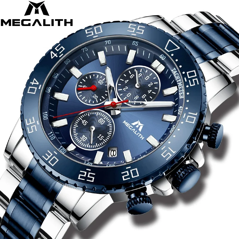 

Megalith Relojes Hombre Original Design Luxury Brand Male Chronograph Wristwatch Calendar Men Business Quartz Watch