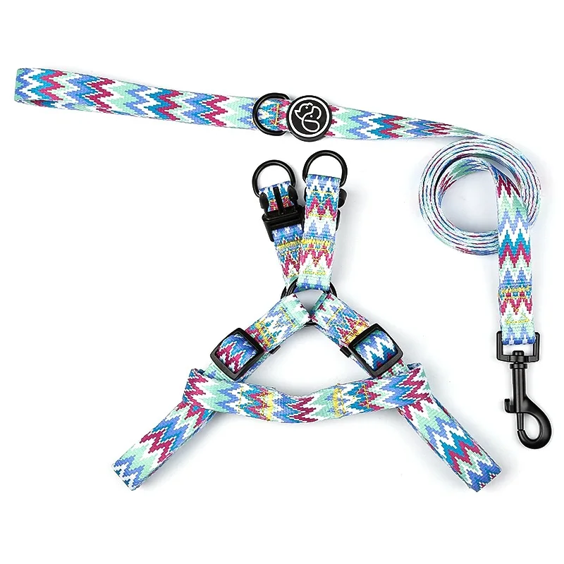

Fashion Customized Training Print Traction Rope Strap Harness Supplies Pet Collar Set Dog Leashes