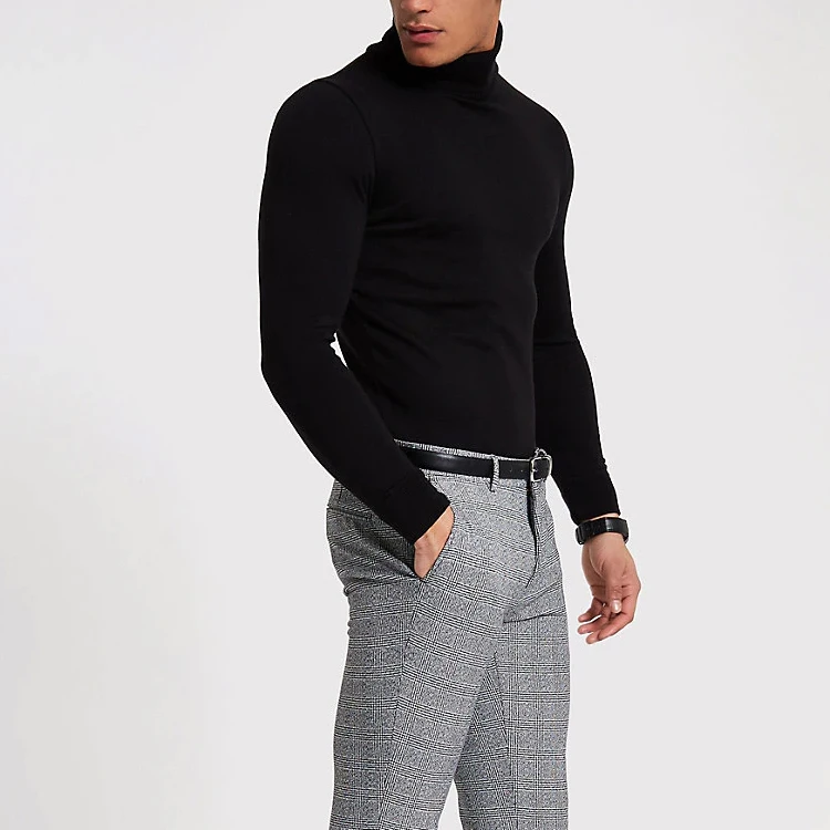 

Black Color Fit Men Cotton Knit Roll Neck Sweater Man